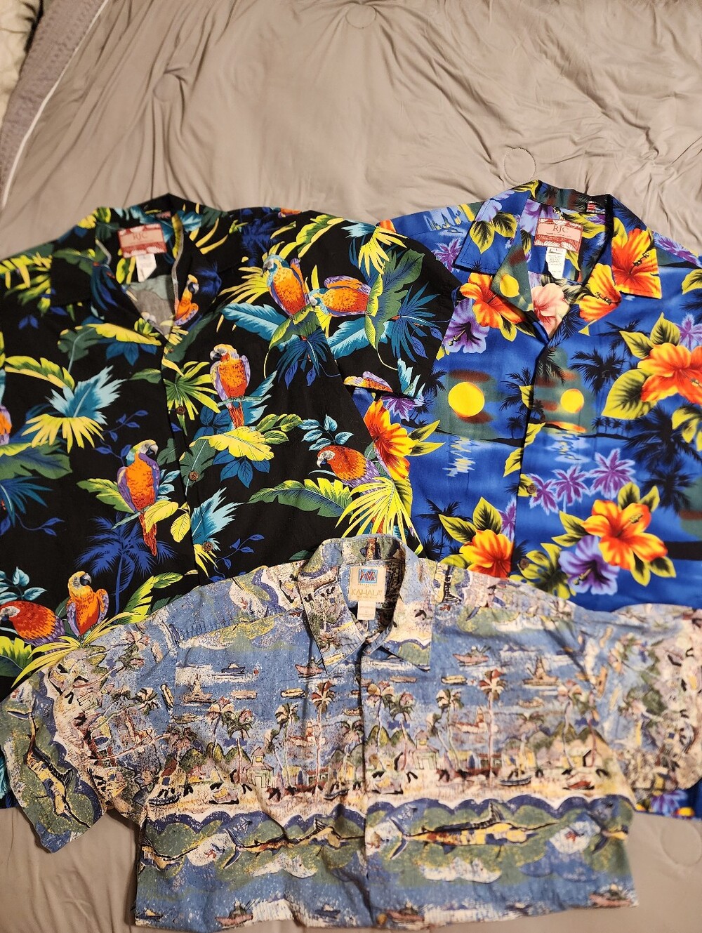 Vintage Hawaiian Shirt Lot 3 Tropical Aloha Parrot Beach Island Button Up Men’s